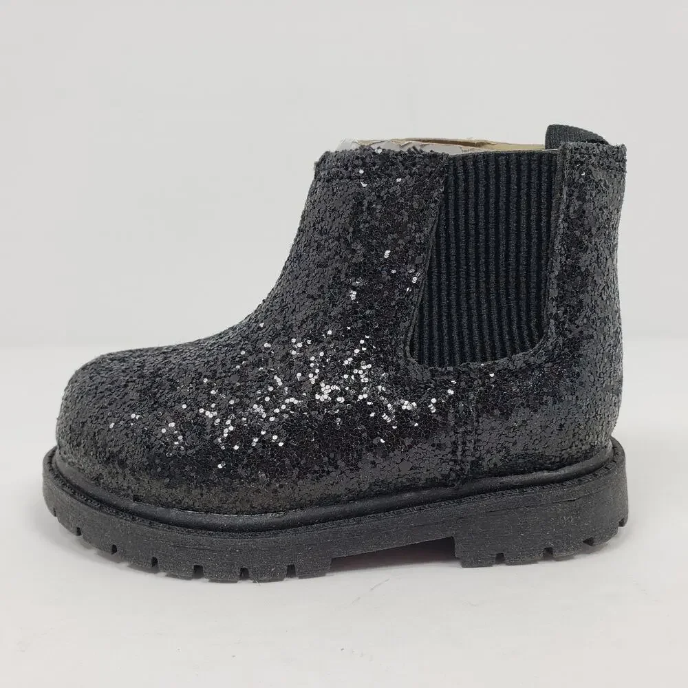 Carters Bessy Toddler Girls Size 5 Black Sparkle Glitter Casual Chelsea Boots